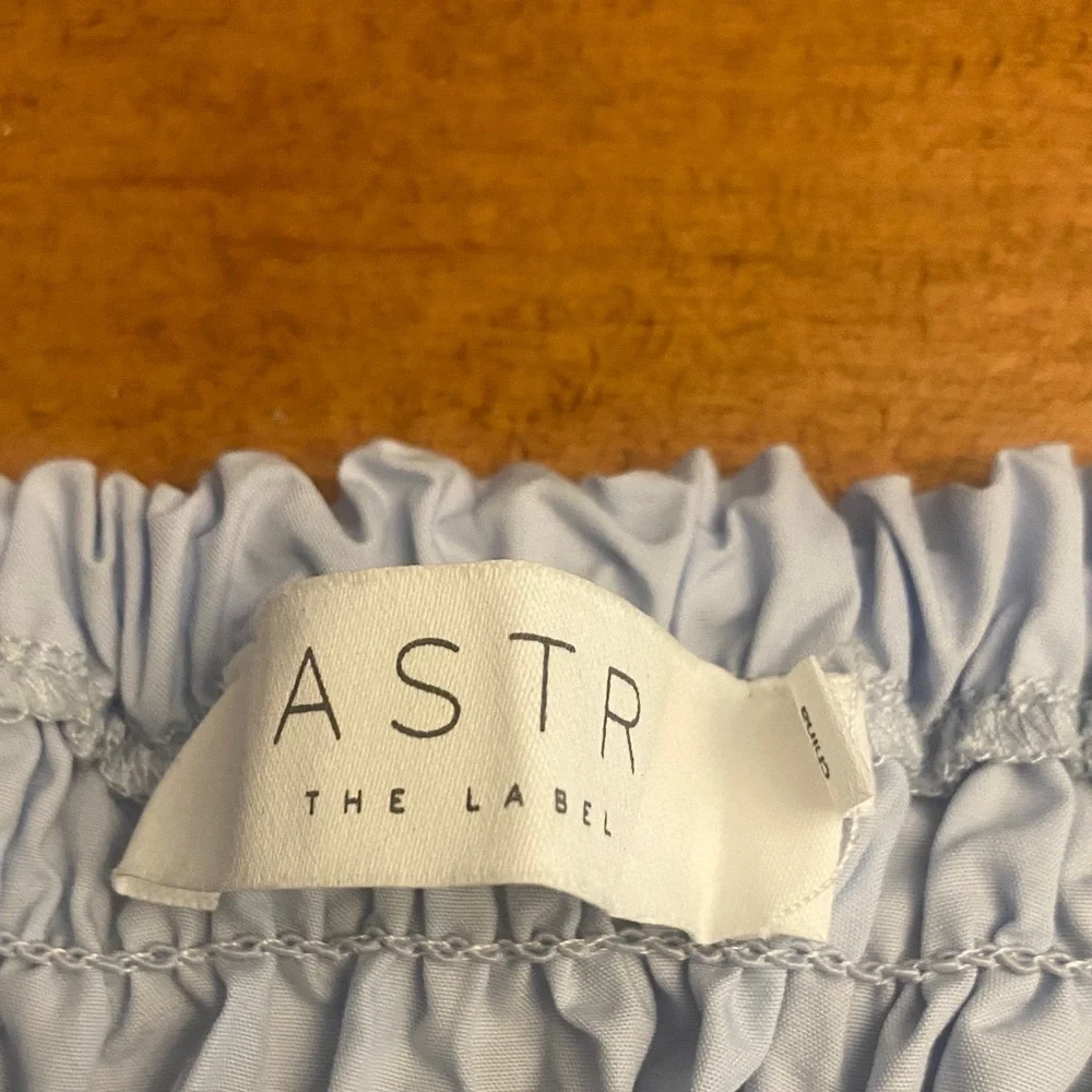 Astr Sky Blue Smocked Blouse with Puff Sleeves